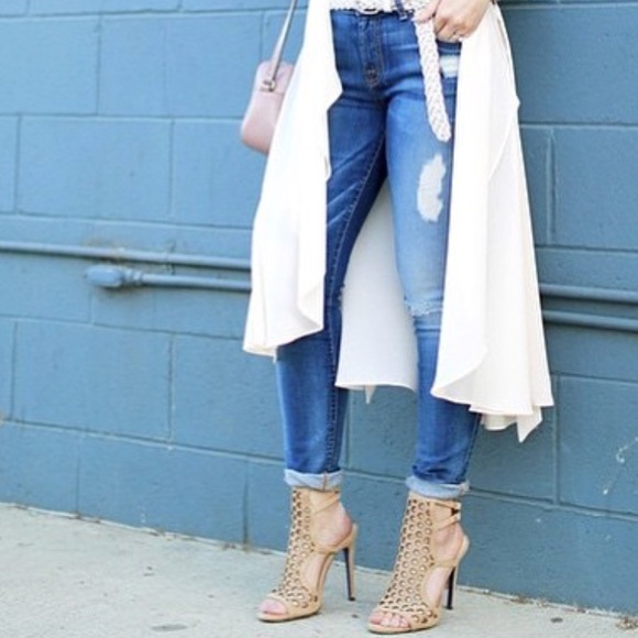 Leather Nude Caged Perforated High Heel Sandal - Picture 2 of 5